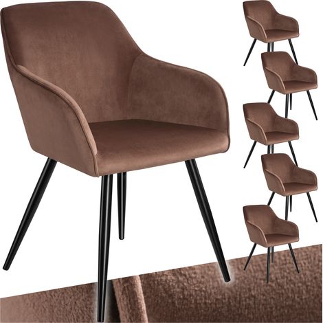 Tectake – Ensemble de 6 chaises rembourrées effet velours – Ergonomiques en polyester – Couleur brun et noir – Dimensions 58x62x82 cm