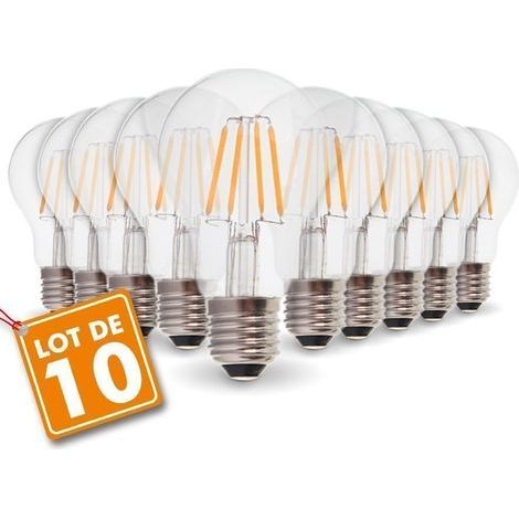 Lot de 10 ampoules LED E27 7.3W filament 60W équivalentBlanc chaud 2700KAngle 360°Allumage instantané (1/4)