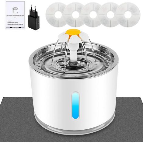 Fuente de agua para gatos - Con filtro de carbón activado - Indicador de nivel de agua - Luz LED - Gran capacidad de 2,4 L - 3 ajustes automáticos de flujo de agua (1/5)