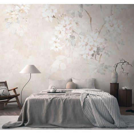 Papier peint intissé Fleuri Beige, Crème, Gris - 3,71 x 2,8 m (1/3)