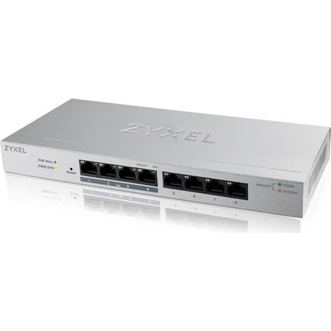 Zyxel GS1200-8HP, 8 Puertos Gigabit PoE+ webmanaged Switch, 4x PoE, 60 Watt