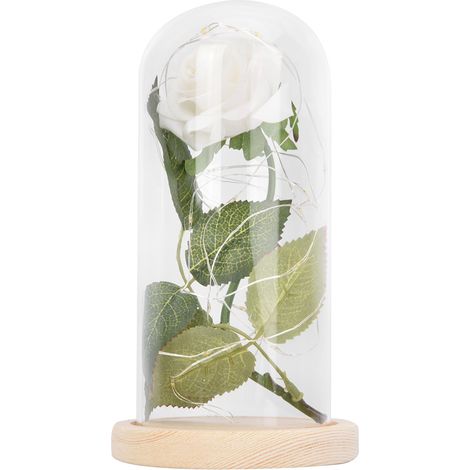 Rose fleur LED avec base en verre, cadeau Saint-Valentin mariage blanc (1/5)