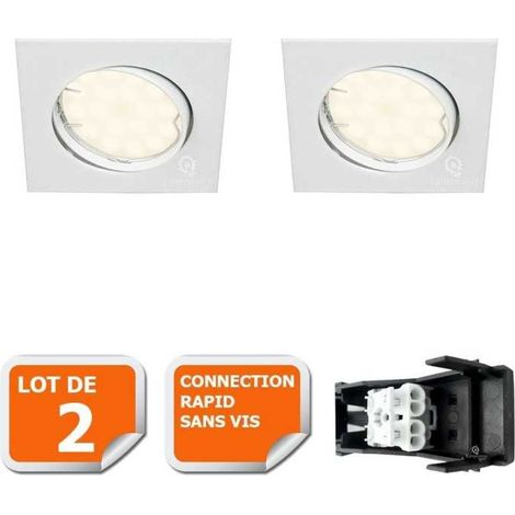Lot de 2 spot encastrable orientable carré led smd gu10 230v blanc rendu environ 50w halogène (1/5)