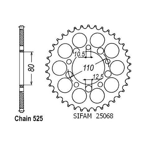 Couronne Cb500 R 1994-2003 - 525 - 40 Dents - Similaire JTR1332