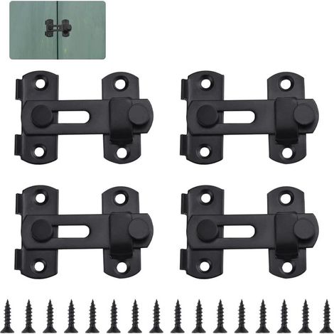 4 PCS Loquet de Porte en Acier Inoxydable Petite Serrure de Porte Sécurité Loquet Coulissant avec 16 Vis Cadenas Serrure à Moraillon Antivol pour Porte, Fenêtre, Salle de Bain(Noir) (1/5)