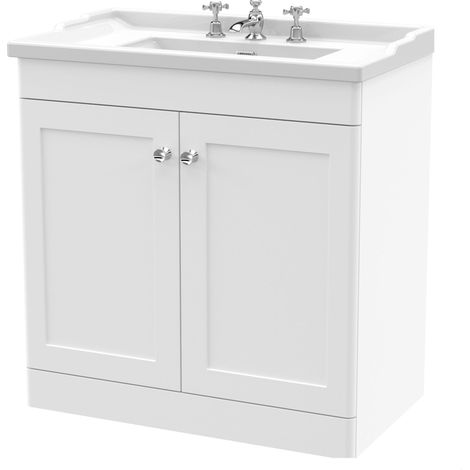 Swynnerton Traditional 2 Door Floor Standing Vanity Unit with Basin, Satin White, 800mm