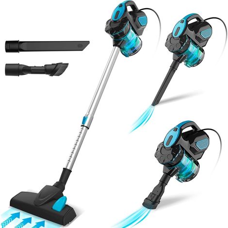 Aspirateur Balai Filaire, Aspirateur Balai avec Fil Puissant, 3 en 1 Aspirateur Vertical Filtre HEPA, 600W 18000Pa Aspirateur sans Sac avec 6m Long Câble, Léger Portable pour Maison Tapis Sol Dur-Bleu (1/5)
