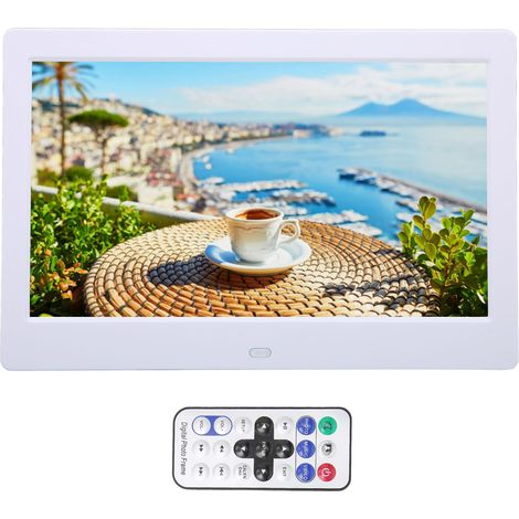 Cadre photo numérique HD 10,1 pouces, écran LCD 1024 x 600, cadre photo électronique intelligent avec télécommande, 110-240 V, blanc, prise européenne (1/5)