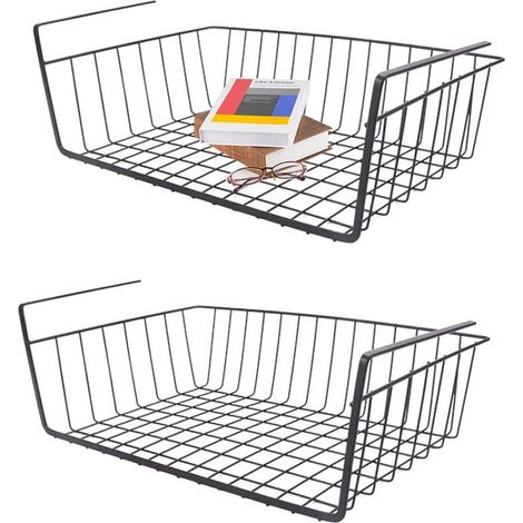 Panier de rangement sous placard, 2 pièces panier suspendu en métal panier suspendu sous armoire panier suspendu en métal organisateur panier suspendu pour cuisine, bureau, salle à manger, salle de (1/5)