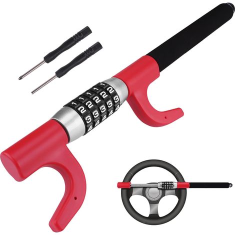 LaBlanc - Antifurto per auto, Asta antifurto per auto, Bloccasterzo, Barra antifurto robusta e sicura, Universale (Rosso) (1/5)