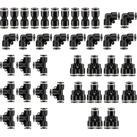 40 pcs Noir Raccords Rapides pneumatiques, Pneumatiques Tuyau Pneumatique Connecteur 4 Formes, Droits Type/Coudés Type/Y Type/T Type/Combo Pneumatique(4mm) - (1/5)