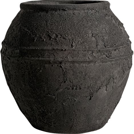 Vase vintage noir en céramique texturée - noir effet vieilli (1/2)