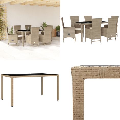 Ensemble à manger de jardin et coussins 7 pcs beige poly rotin - Salon De Jardin - Meuble De Jardin - Set Salon De Jardin - Table De Jardin - Chaises De Jardin - Home & Living (1/5)