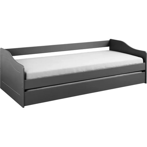 Letto Singolo 90x200 Salvaspazio Struttura Grigio con Cassettone Estraibile