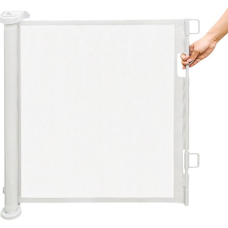 0-150cm Barrière de Sécurité Rétractable, Barriere Retractable pour Bébés Enfant et Chiens, Barriere de Securite Enroulable pour Escaliers, Barriere Chien Opération à Une Main, Blanc (1/5)