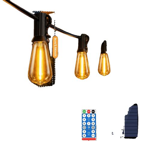 Guirnalda de luces LED solares para exteriores, con control remoto, resistente a la intemperie, 15,5 m, 40 bombillas. (1/2)