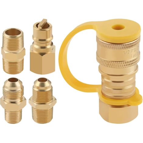 Raccords rapides pour gaz naturel 3/8 po, kit d'adaptateurs de connexion rapide pour barbecue au propane, ensemble de déconnexion rapide pour tuyau de propane, raccord de tube en laiton (1/5)