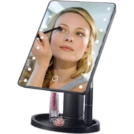 Miroir de maquillage avec 22 LED Miroir de coiffeuse lumineux Miroir de maquillage grossissant et lumineux Rotation à 360° (noir) (AAA) (1/4)