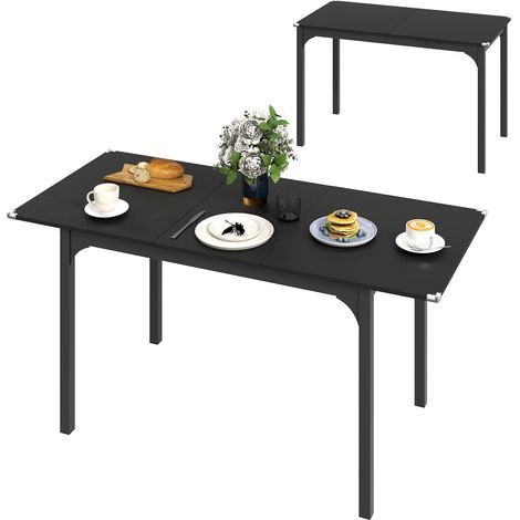 Table à manger pliante, pieds acier, noire, extensible de 4 à 6 personnes, petits espaces (1/5)