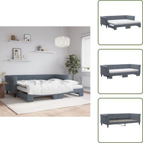 Lit de jour avec gigogne et matelas gris foncé 90x200cm velours - Lit De Jour Avec Lit Gigogne - Lits De Jour Avec Lits Gigognes - Canapé-lit - Lit D'appoint (1/5)