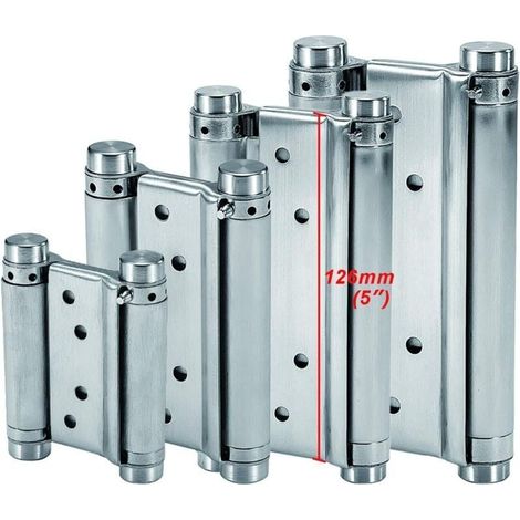 Doppelt wirkende Edelstahl-Federbänder (126 mm) für Drehtüren. Selbstschließendes Band für Theken- und Schranktüren in Cafés, Bars und Kneipen bis 25 kg (2 Stück). (1/4)