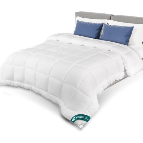 Vounot – Couette légère 200x200cm 200g/m² blanche – Garnissage en microfibres 7D – Lavable en machine – Certifiée Oeko-Tex
