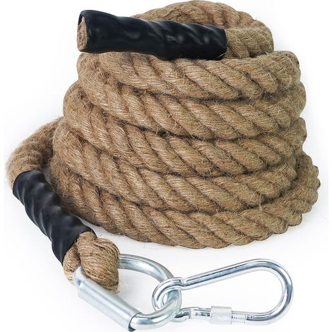 Corde à Grimper avec Mousqueton 30mm/40mm/ 50mm - Corde en Jute pour l'Entraînement Musculaire, Gymnastique Adulte 3M /4M/ 5,5M/6M/ 7,5M/9M (1/5)