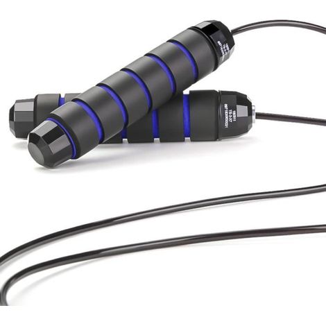 Corde à Sauter 3M Grande Vitesse Ajustable en Acier avec Roulement à Bille - Noir et Bleu (1/4)