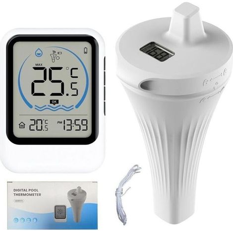 Thermomètre étanche sans fil IP68 pour piscine, capteur flottant avec écran LCD numérique, portée jusqu’à 50 m (80–120 m en espace dégagé), mesure précise de la température de l’eau (1/5)