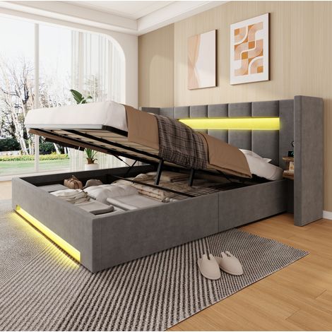 lit adulte coffre rangement 180x200 velours gris OKMYHOME (1/5)