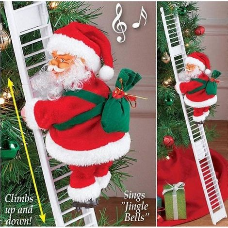Poupée décorative de Noël, Père Noël grimpant à l'échelle, jouet musical à piles, décorations à suspendre au sapin de Noël, cadeau pour enfants (1/3)