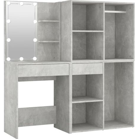 Tocador LED con 2 armarios 60 x 40 x 140 cm madera de ingeniería gris 020006297