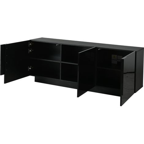 Buffet 160cm - 3 Portes Brillantes avec Étagères Réglables - Pour Salon, Salle à Manger - Noir (1/5)