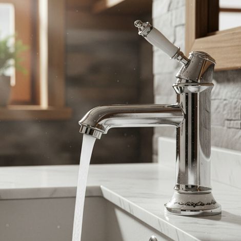 PaulGurkes Nostalgie Wasserhahn Einhandmischer Retro Waschtischbatterie Keramik (1/5)