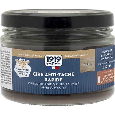 Cire en pâte pour bois, meubles et parquets - 0,25L chêne - Cire d'abeille - Anti-taches rapide 1919 by Mauler