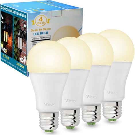 Ampoule LED E27 Avec Capteur Crépusculaire, Blanc Chaud 2700K 10W(Équivalent 70W), 900 Lumens, Non-Dimmable, On/Off Automatique Ampoule Crepusculaire pour Porche, Garages, Jardin(Lot de 4) (1/5)
