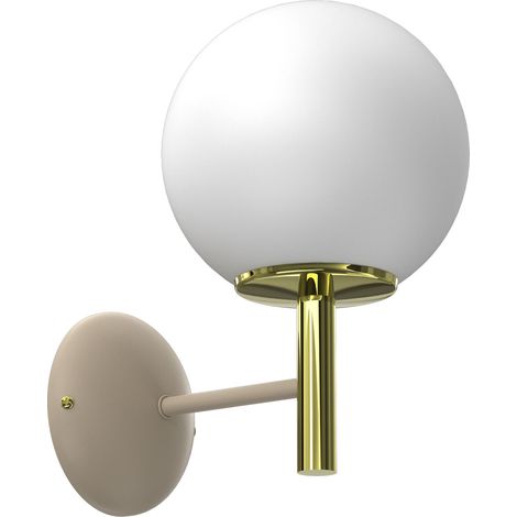 Applique murale minimaliste Awinion beige et doré, boule blanche, E27 15W, Luminex
