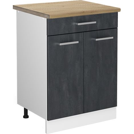 Mobiletto base per cucina R-Line, Calcestruzzo nero, 60 cm PL Rovere, Vicco