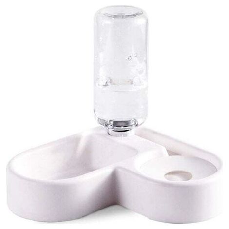 2-in-1-Wasserspender für Haustiere, automatischer Wasserspender, spritzwassergeschützter Trinker und Trockenfutterspender für Katzen/Hunde, Futternapf für Haustiere (weiß)