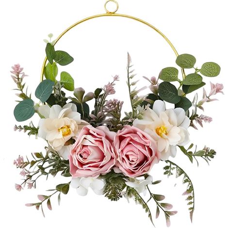 Kransen Deurringen - Rosas Secas - Para Puerta Principal Ventana Habitación - Decoración Festiva Primavera Pascua - Anillo Metálico - 1 Unidad (1/5)