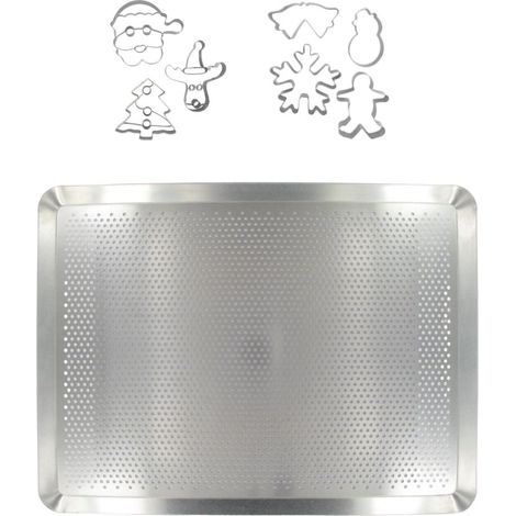 Plaque de cuisson four microperforée de 40 x 30 cm et 7 emporte-pièces de Noël inox Zenker Noël