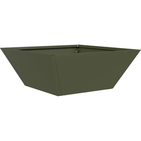 Cache-pot de jardin trapézoïdal moderne extérieur 40 x 40 x 15 cm en acier vert olive (1/4)