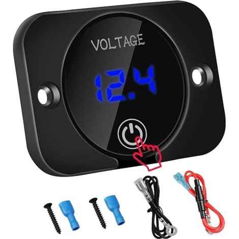DC 12V 24V Voltmètre Numérique LED, Testeur de Batterie Étanche avec Protection Inversion Polarité pour Voiture Moto Camion Bateau, Bleu - (1/5)