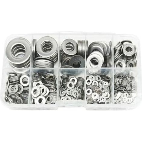 Sortiment mit 910 Unterlegscheiben aus Edelstahl 304, M2-M12, rostfreier metrischer Dichtungssatz für industrielle, mechanische Heimwerkerprojekte (1/5)