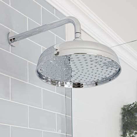 Hudson Reed Elizabeth - Pommeau de douche pluie rond fixe rétro 30 cm avec bras mural - Chromé (1/4)