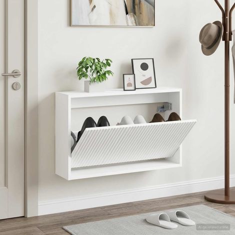 vidaXL Wall-Mounted Shoe Cabinet ARNHEM 71 x 17 x 43 cm White (1/5)