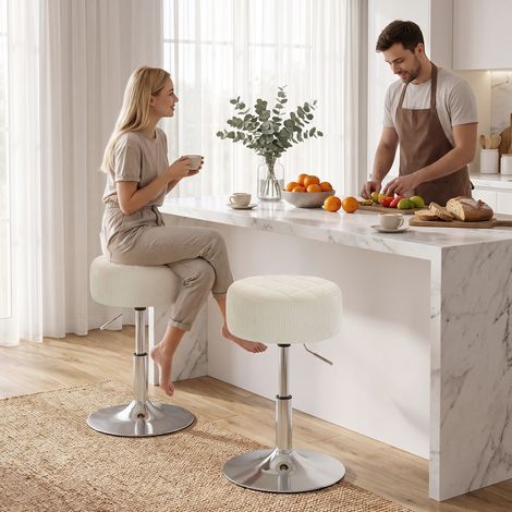 Tabouret de coiffure en similicuir PU, siège de maquillage rotatif, tabouret de comptoir à hauteur ajustable 51-66 cm, teinte crème (1/5)
