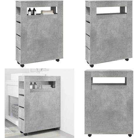 vidaXL Meuble étroit de salle de bain à roulettes gris béton