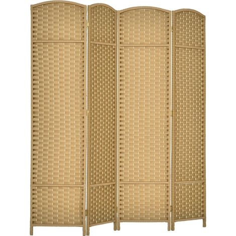 Paravent pliant 4 panneaux en bois de pin et tissu polypropylène, 160 x 1,6 x 170 cm, couleur naturelle (1/5)