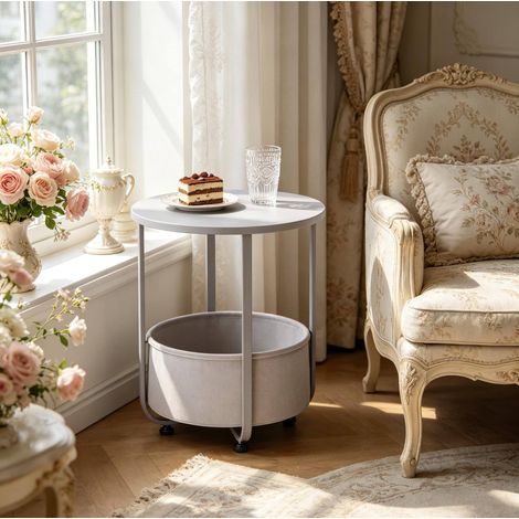 Table basse ronde avec panier de rangement, 45 x 50 cm, gris HAVRYA (1/5)